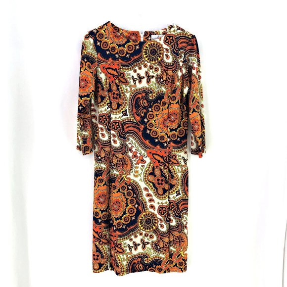Jude Connally Orange Cream Paisley Shift Dress